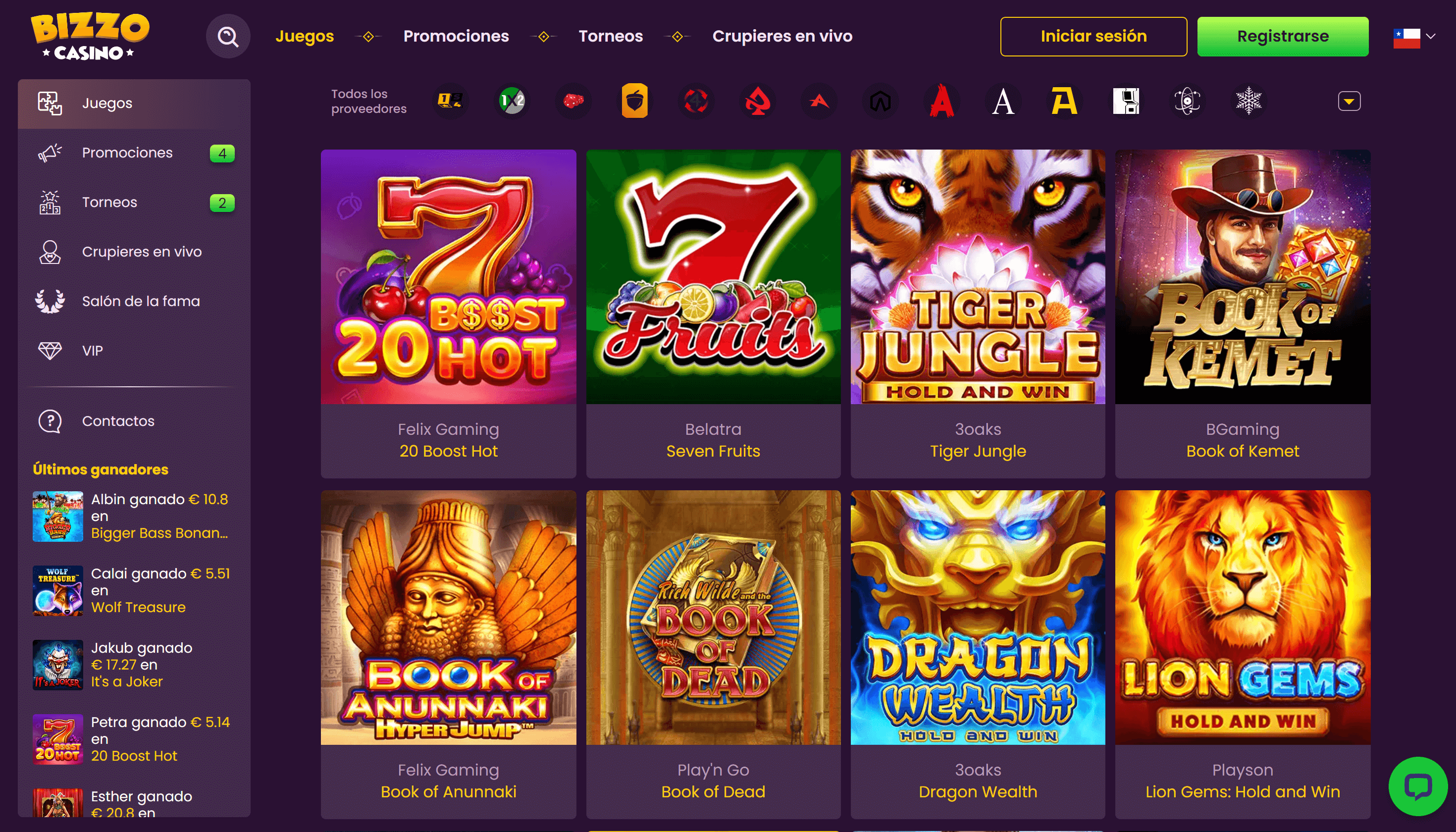 Bizzo Casino pokies and slots selection